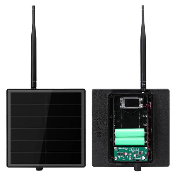LoRa Node, Solcelledet, Mesh-netværk aktiveret, Kompatibel med Meshtastic, Plads til 2 x 18650 batterier, 5W solpanel