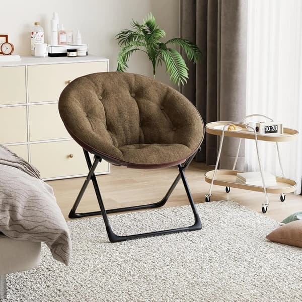 Månstol, Fällbar Design, Mjuk Polstrad Sits,Kaffe