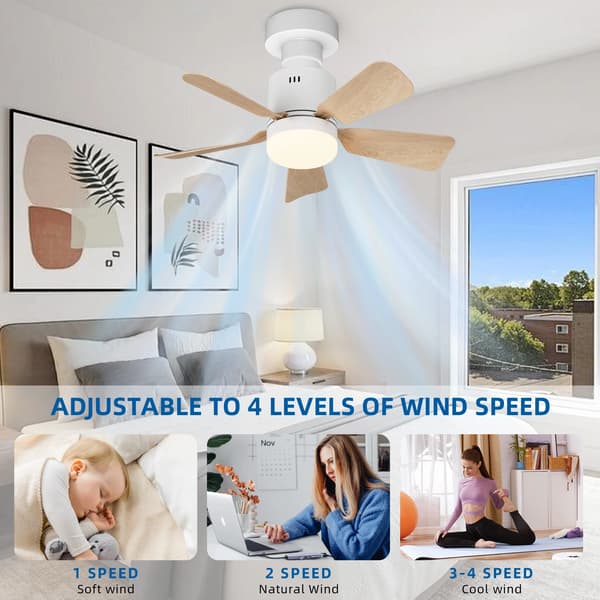 Loftventilator, 45 cm Diameter, Passer til E26/E27 Stik, 85-230V Spænding, Fire Ventilatorhastigheder, LED Lys Inkluderet