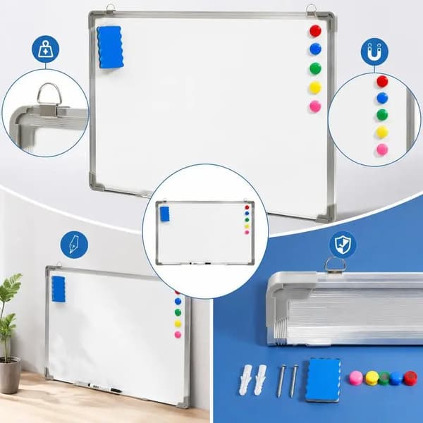 Magnetisk whiteboard, robust aluminiumram, enkel installation,Vit
