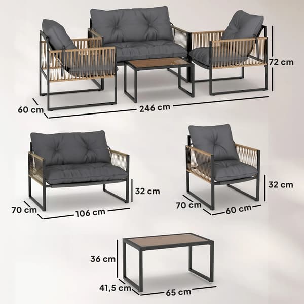 Puutarhasohva, metallirunko, helppo asennus, TUMMANHARMAA
