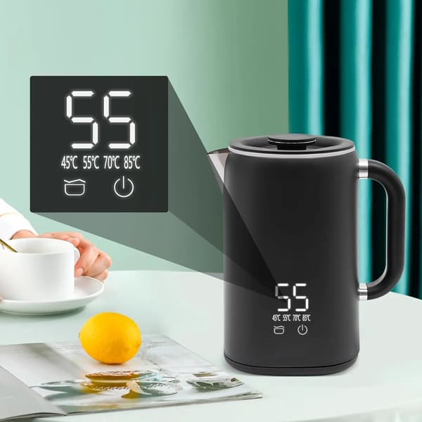 Elkedel, 1,7 liter, 1500 watt, 5 temperaturindstillinger, rustfrit stål, LED-display