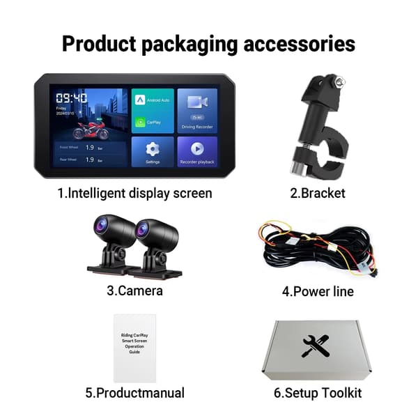 Motorcykel Display, Trådløs Forbindelse, Dual Dash Cam,C6