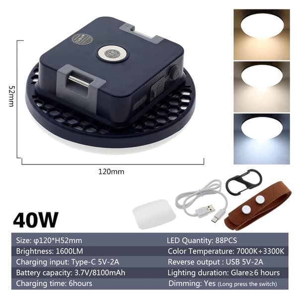 LED Campinglys, Høj Lysstyrke, Dæmpbare Funktioner,40W