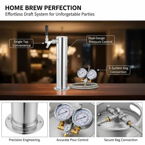 Kegerator Öltorn Set, Rostfritt Stål, Dubbel Mätare Regulator, Silver