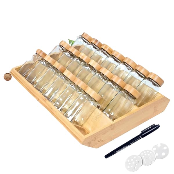 Kryddflaskset, 2-i-1 Bambuhållare, Miljövänlig Design,21PCs