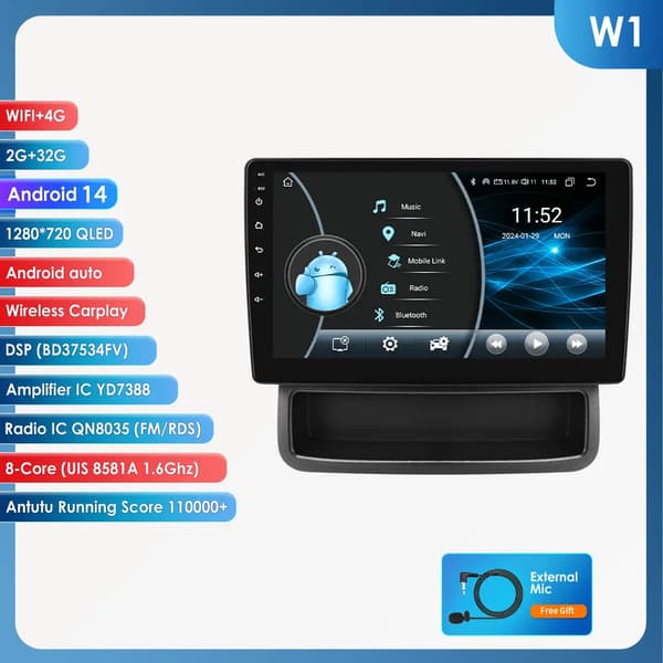 Carplay, Touchscreen Display, Navigationssystem, kompatibel med Renault Trafic 2010 - 2014,W1