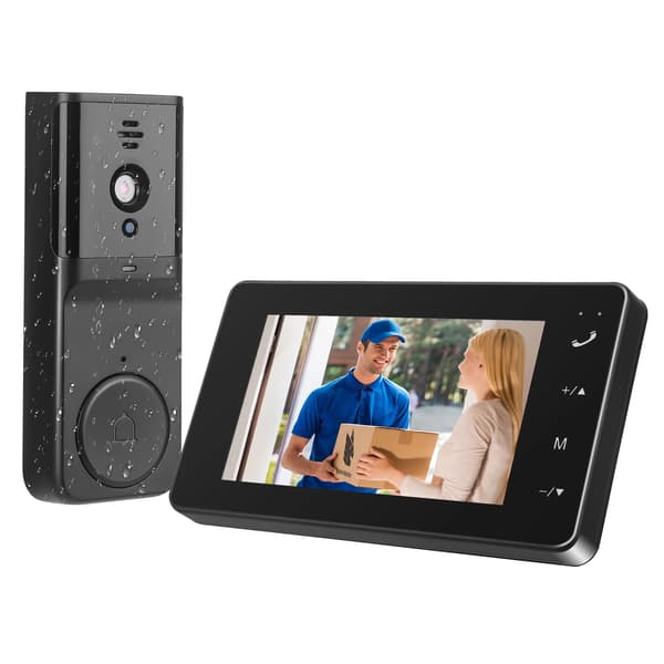 Trådløs Dørklokke, 1080P Kamera, Vandtæt Design,sort