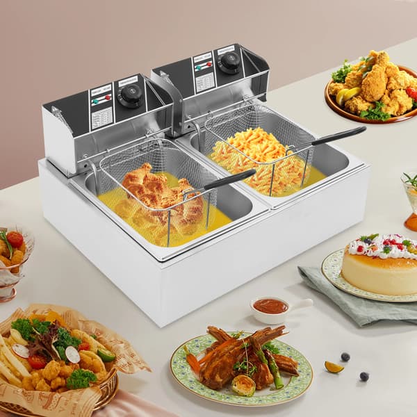 Fritös, Dubbelbehållare, Justerbar Temperatur,Silver
