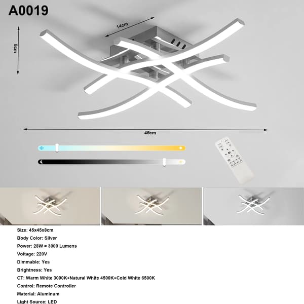 Taklampa, Elegant Böjd Design, Inbyggda LED-Paneler,A0019-Dimmable