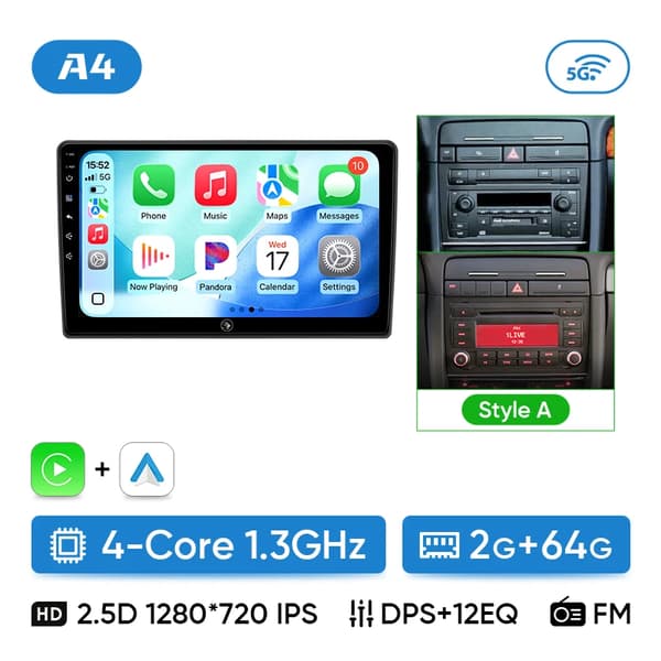 Bil Multimediaafspiller, Problemfri Forbindelse, Brugervenligt Interface, kompatibel med Audi A4 B6 (2000-2009) Trådløs,A4 2G 64G Stil A