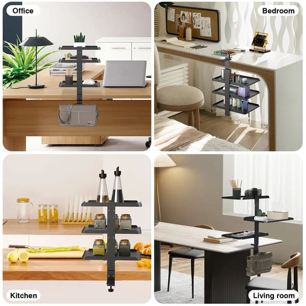 Skrivebordsopbevaringshylde, Justerbar Organizer, Multi-Niveau Design,sort