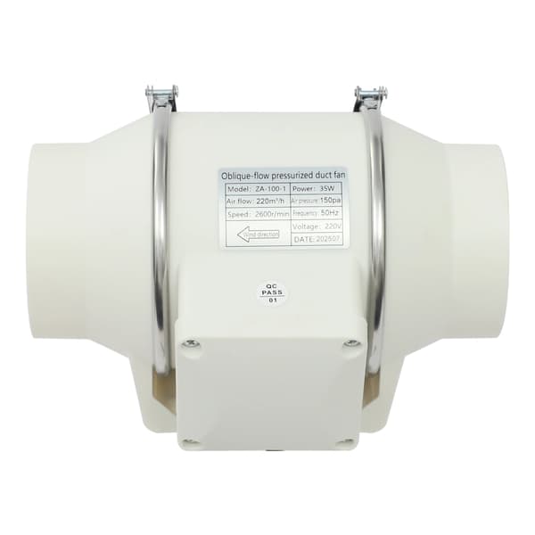 Inline ventilator, høj luftstrøm, stille drift,EU, HVID, 220 V