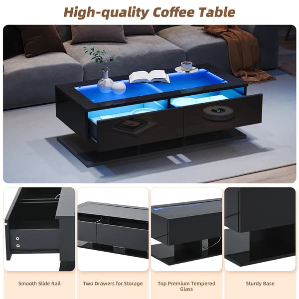 Kaffebord, App-Styrd LED-Belysning, Stilig Förvaring,svart