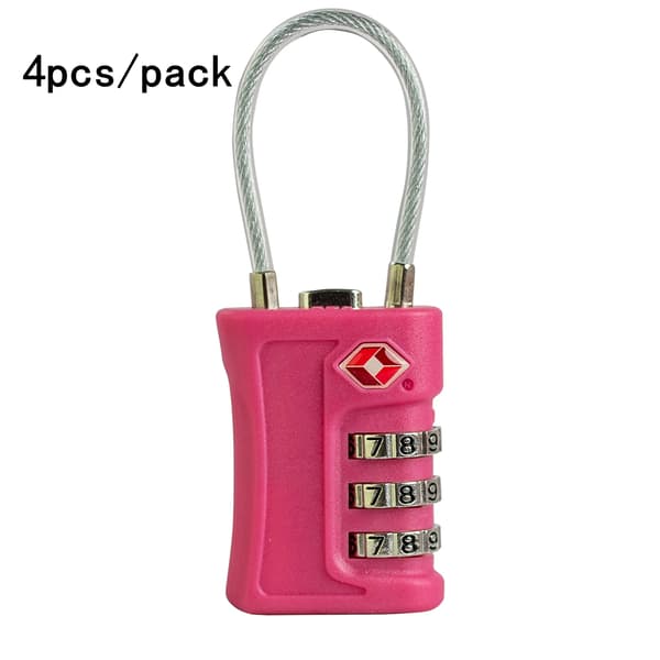 Bagagelås, TSA-certificeret, holdbar zinklegering,4pcs-Rose rød