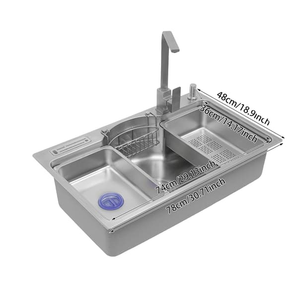 Køkkenvask, Multifunktionel, Integreret Sæbedispenser,Sølv
