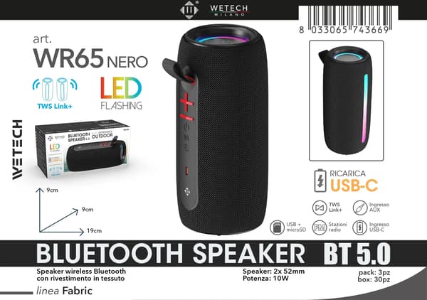 Trådløs højttaler, Bluetooth 5.0, Bærbart udendørsdesign,WR65N