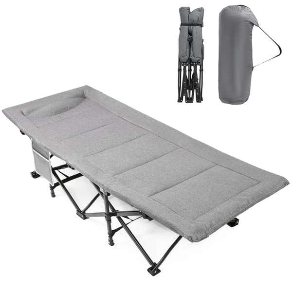 Sammenklappelig Camping Seng, Bærbar Design, Justerbar Læneposition,Grå