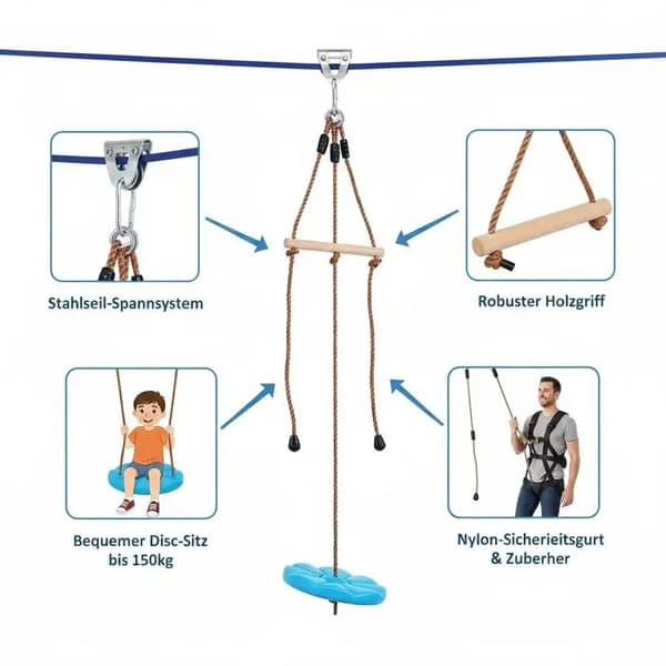Zipline, 16,7 m længde, egnet til alle aldre,grøn
