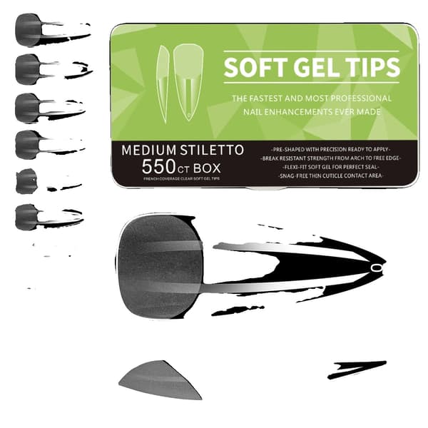 Falske Negletips, 550 Stykker, Fransk Stil,Medium Stiletto