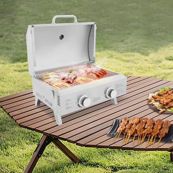 Gasolgrill, Bärbar Design, Dubbelbrännare,Silver