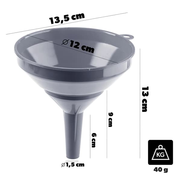Tratt, Hållbar polypropen, 12 cm diameter, Lämplig för flaskor och burkar, Lättviktsdesign, Tål diskmaskin