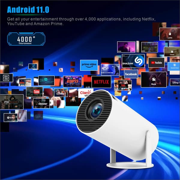 Videoprojektor, 4K UltraHD, Wi-Fi og Bluetooth-forbindelse,HVID