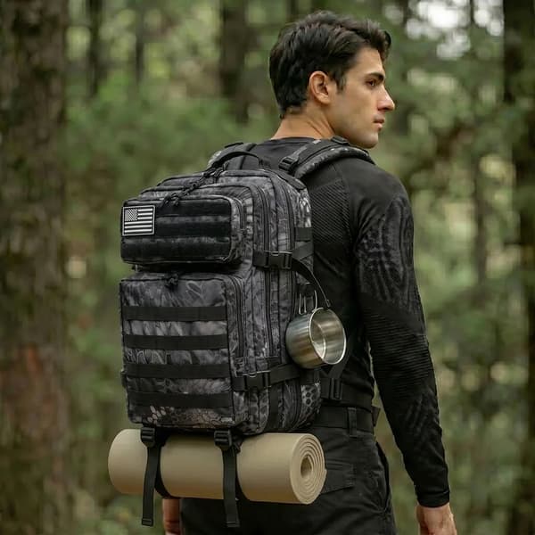 Taktisk rygsæk, rummelig 45L kapacitet, multifunktionelt design,Sorte pytoner