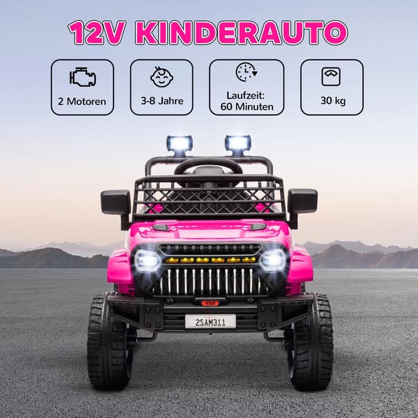 Elektrisk Legetøjsbil, Dobbelt Motor, Forældre Kontrol,Pink