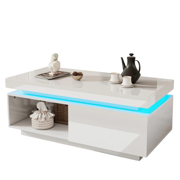 Kaffebord, LED-belysning, Elegant Förvaringslåda,VIT