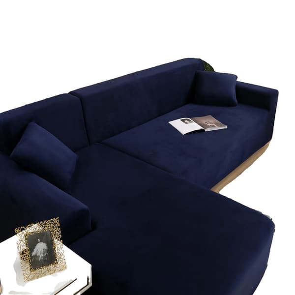 Sammetsoffapåse, L-formad design, högstretchtyg,Mörkblå, 3 Sittplatser-3 Sittplatser-a