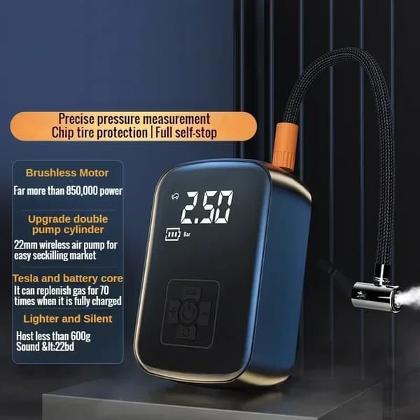 Luftpump, Sladdlös Design, Integrerad Ljusfunktion, Batteridriven