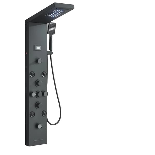 Duschsystem, LED-lampa, massage spray,8049 Matt Svart