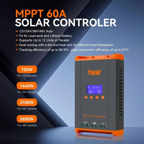 Solcellelader, 60A, Smart Lade Teknologi,MPPT 60A Pro