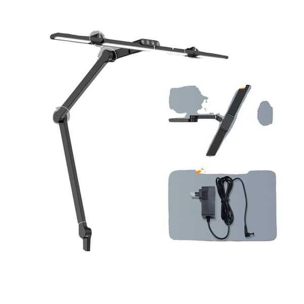 Skrivebordslampe, Justerbar Arm, Tilpasseligt Lys,3 Hoved