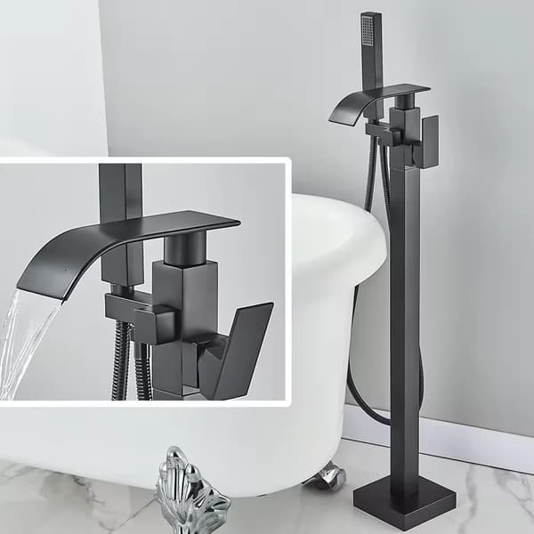 Badekar Vandhane, Gulvstående, Dobbelt Kontrol,Matte Sort