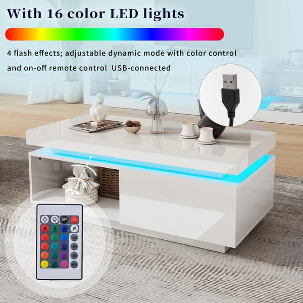 Kaffebord, LED-belysning, Elegant Förvaringslåda,VIT