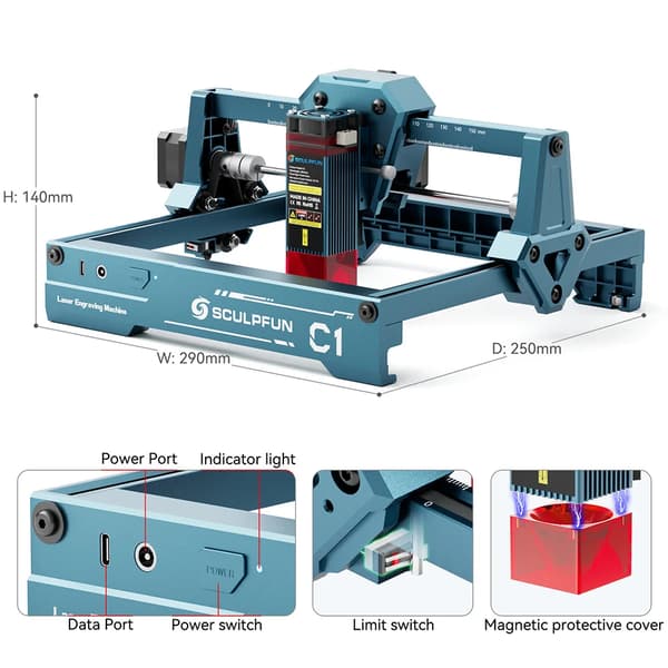 Lasergravyr, Kompakt Design, Hög Precision,C1 3W, EU
