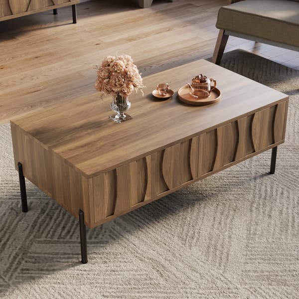 Kaffebord, Retro Design, God Opbevaring,Naturlig - MDF - Spånplade