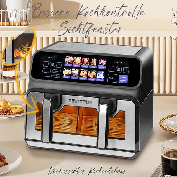 Air Fryer, Dobbelt Kurv Design, 10 Madlavningsprogrammer,Ovn, EU