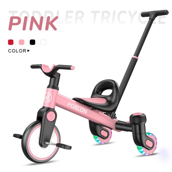 Barncykel, 3 Åk-lägen, Justerbart Säte,Rosa