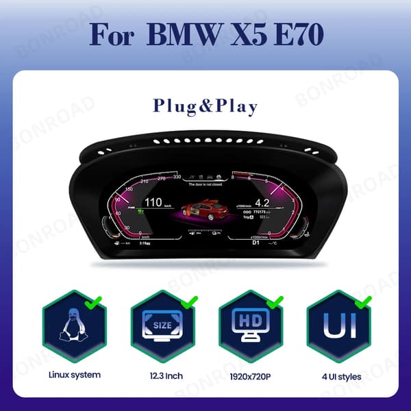 Digitalt Instrument Speedometer Cluster, 1920 x 720P, Plug and Play,X5 E70