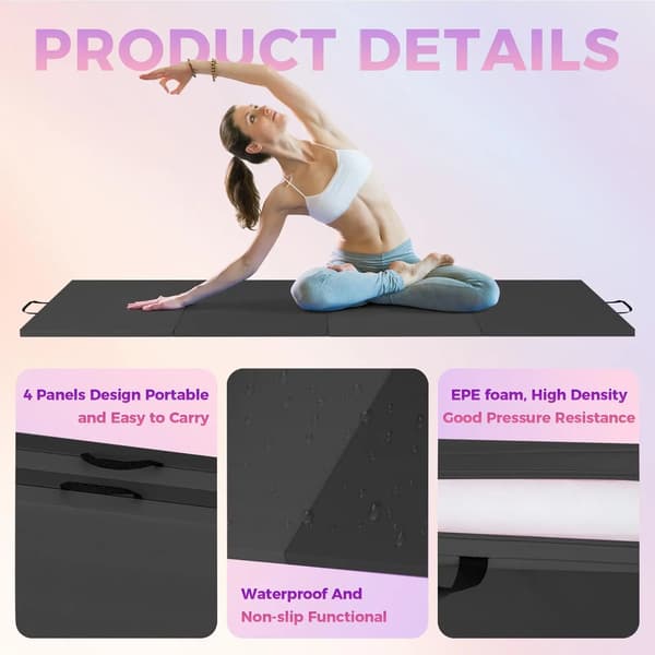 Gymnastikmåtte, Foldbart Design, Skridsikker Overflade,Sort