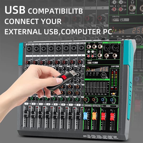 Lydmixer, 8 Kanaler, Indbygget DSP Effekter,MG8