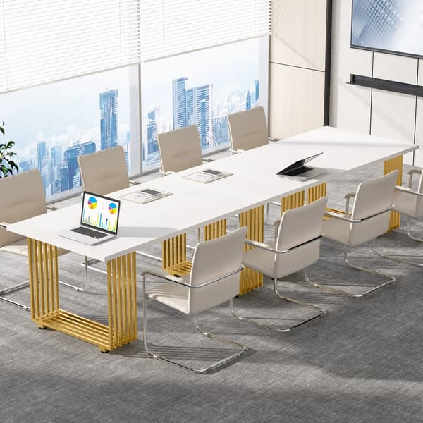 Kontorbord, Moderne Design, Robust Metalramme,Hvid og guld