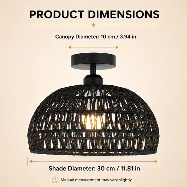 Loftlampe, Håndvævet Design, Rustik Stil,Ingen pære-a, Sort