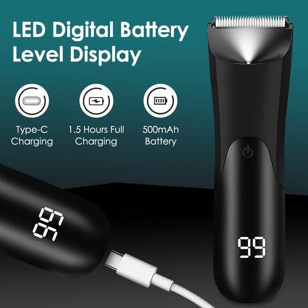 Kropsbehåringstrimmer, LED-lys, genopladeligt batteri,sort