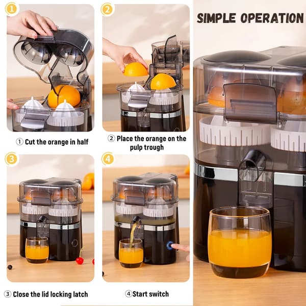Juicer, Dubbelhuvuddesign, Lätt att Rengöra,EU, Grå