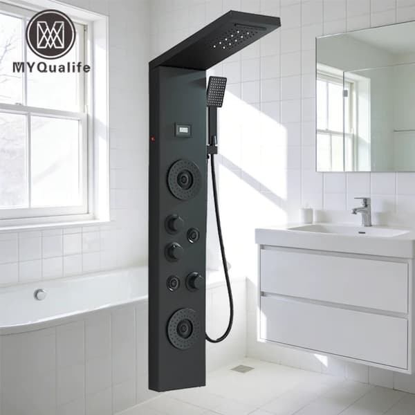 Duschpanel, LED-lampa, spa-massagefunktion,Matt svart
