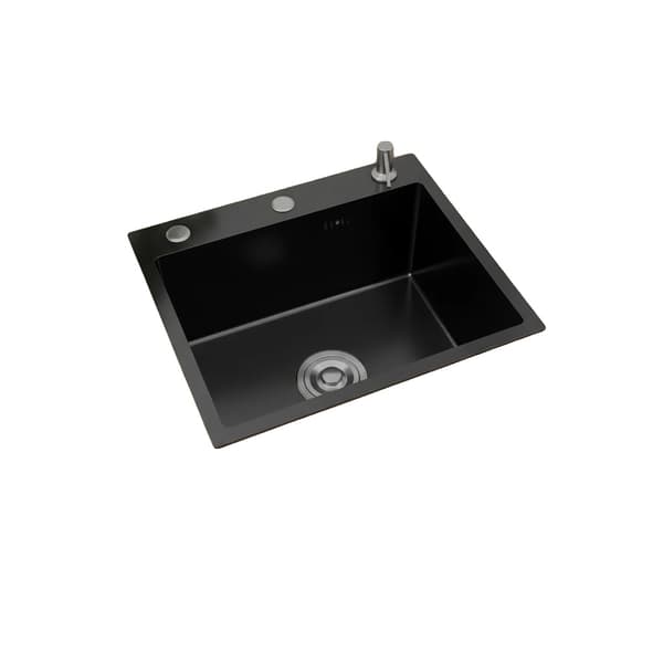 Køkkenvask, 50 cm x 45 cm, 201 rustfrit stål, Topmonteret/Underkøbt/Flushmount, rektangulær form, sæbedispenserkapacitet: 200 mL